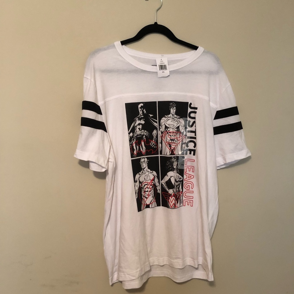 White black red justice league 2xl tee stripe NWT